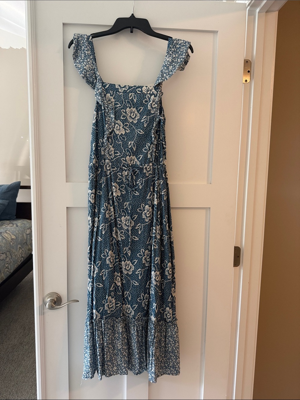 PAIGE Blue Floral Maxi Dress with Ruffle Straps